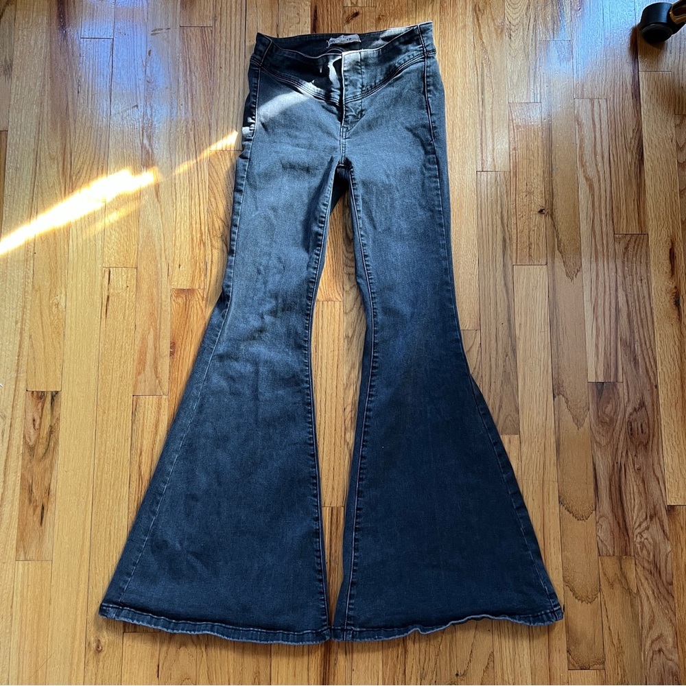 Free People bell bottom low rise jeans in dark grey